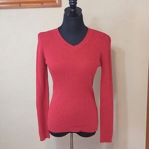 Juniors Basic Editions Red Long Sleeve Glitter Stretch Sweater